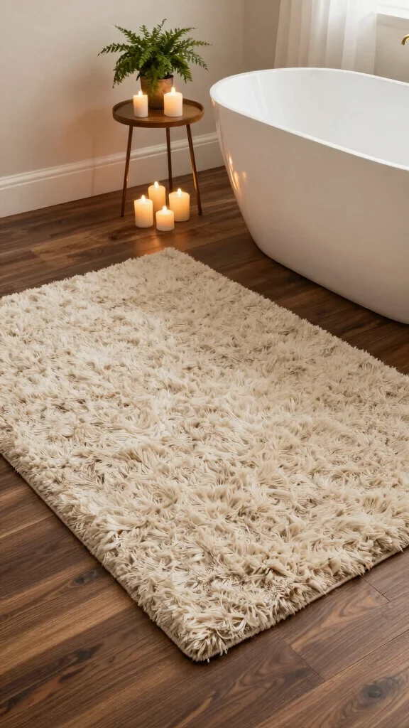 12 Bathroom Rug Ideas for Dark Floors That Add Contrast and Warmth - 4. Shaggy Rugs for a Bohemian Touch 1