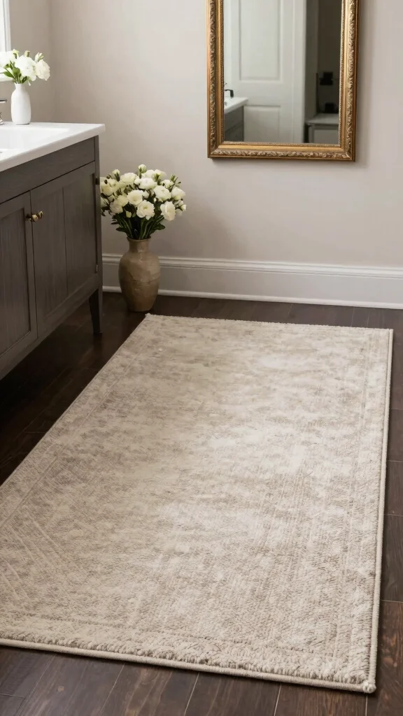12 Bathroom Rug Ideas for Dark Floors That Add Contrast and Warmth - 5. Neutral Color Schemes for Timeless Elegance 1