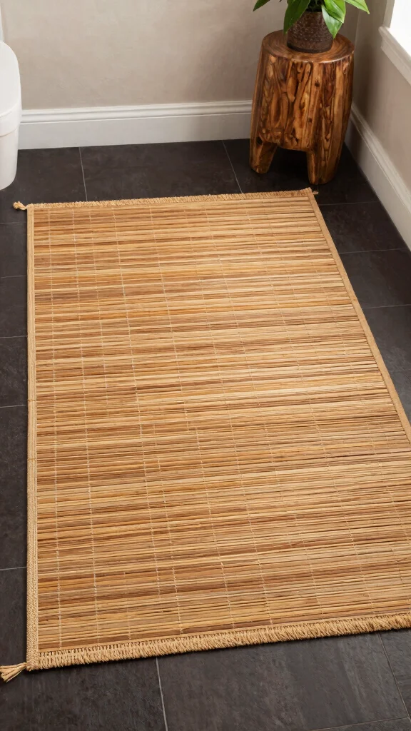 12 Bathroom Rug Ideas for Dark Floors That Add Contrast and Warmth - 7. Sustainable Bamboo Rugs for a Natural Look 1