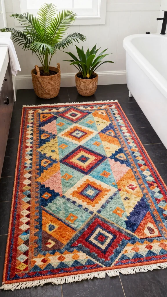 12 Bathroom Rug Ideas for Dark Floors That Add Contrast and Warmth - 8. Indoor-Outdoor Rugs for Versatility 1