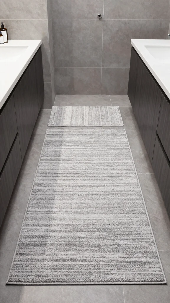 12 Bathroom Rug Ideas for Gray Tile That Layer Beautifully - 10. Monochrome Layering 1