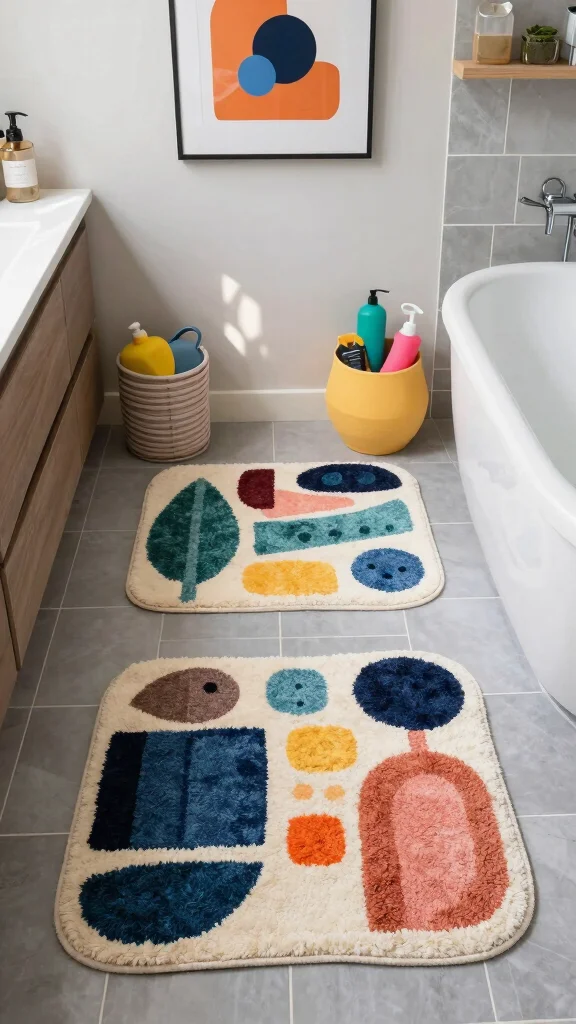 12 Bathroom Rug Ideas for Gray Tile That Layer Beautifully - 11. Fun Shaped Rugs 1