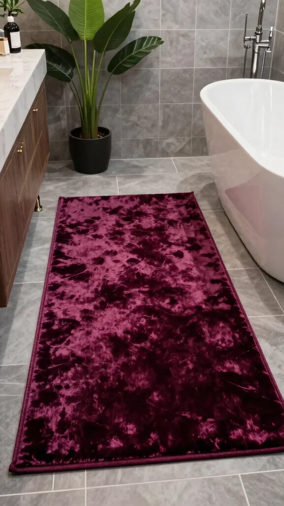 12 Bathroom Rug Ideas for Gray Tile That Layer Beautifully - 7. Luxurious Silk and Velvet 1