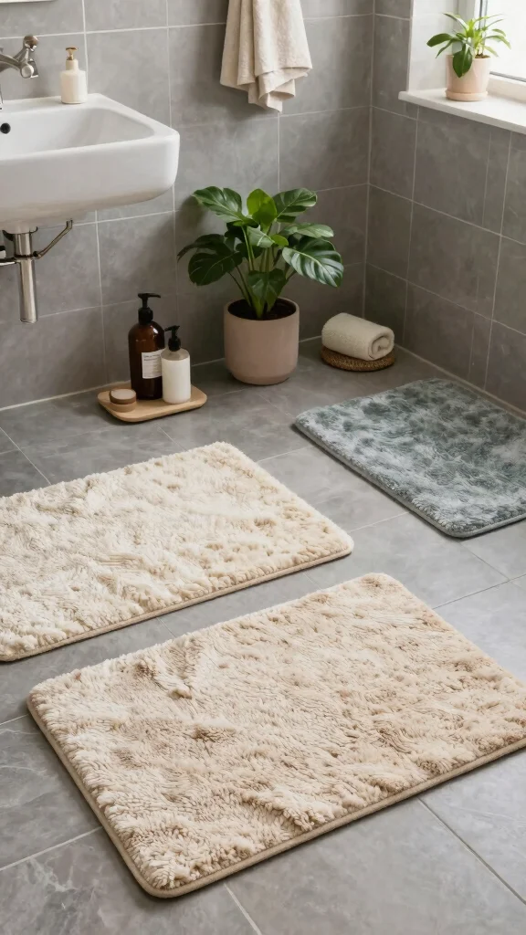 12 Bathroom Rug Ideas for Gray Tile That Layer Beautifully - 9. Textured Cotton Mats 1