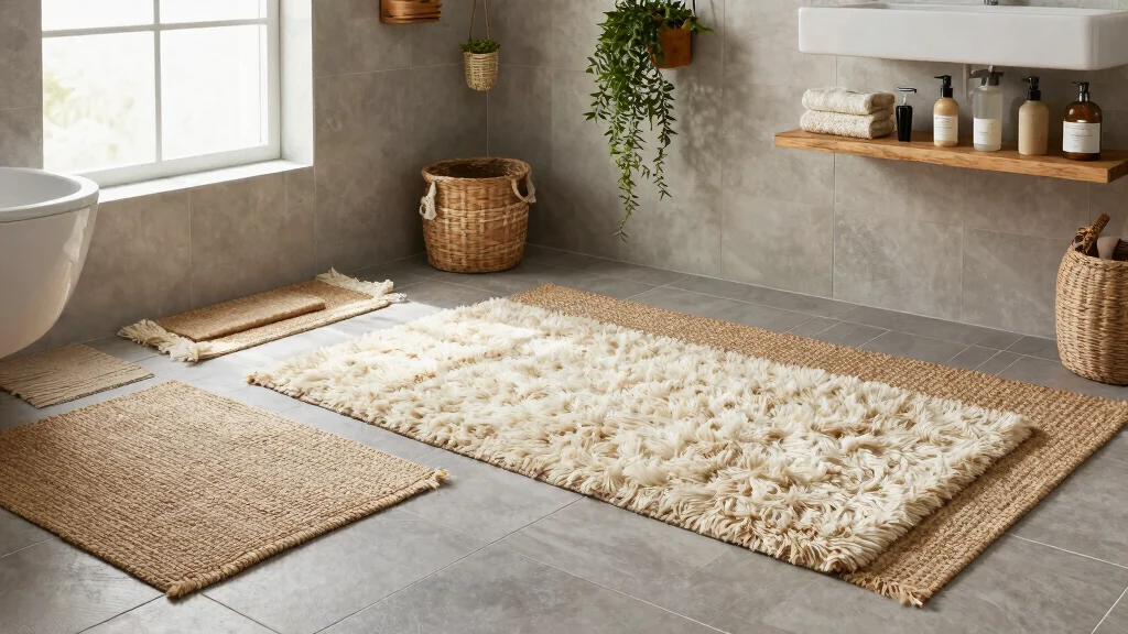 12 Bathroom Rug Ideas for Gray Tile That Layer Beautifully