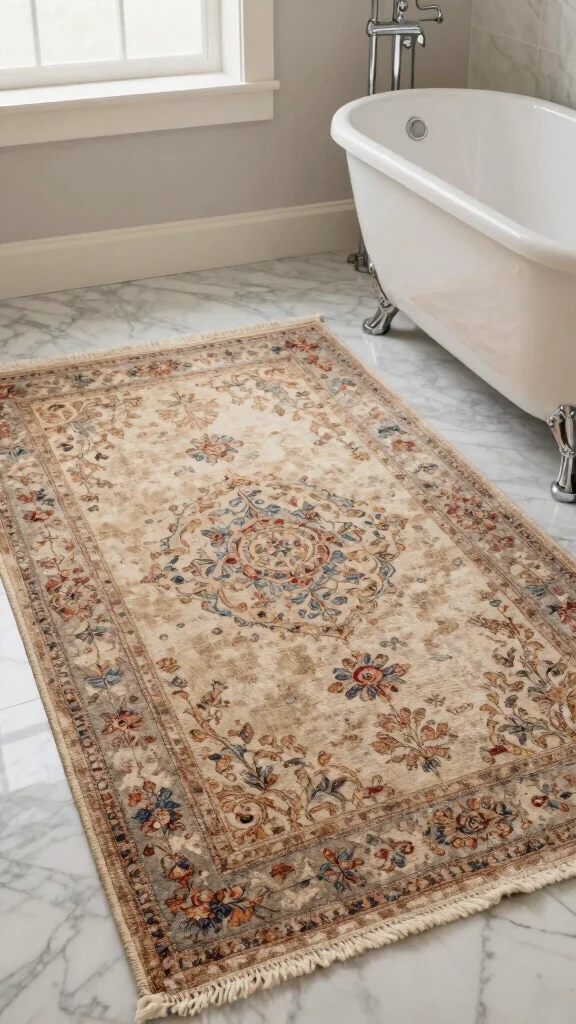12 Bathroom Rug Ideas for Marble Floors That Enhance Without Hiding - 5. Vintage-Inspired Rugs 1