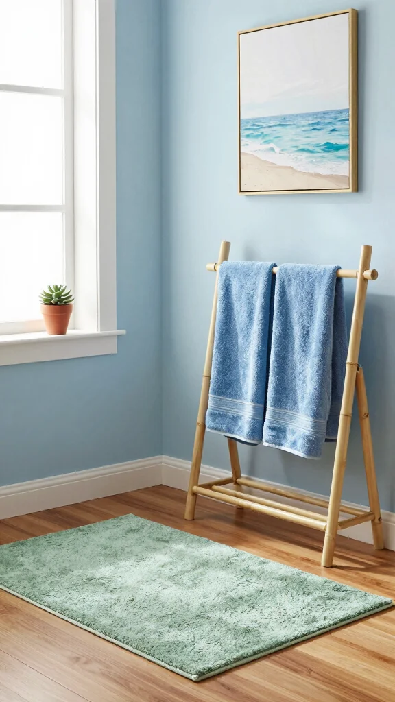 12 Bathroom Rug and Towel Color Palette Ideas for a Cohesive Look - 1. Calming Blues and Greens 1
