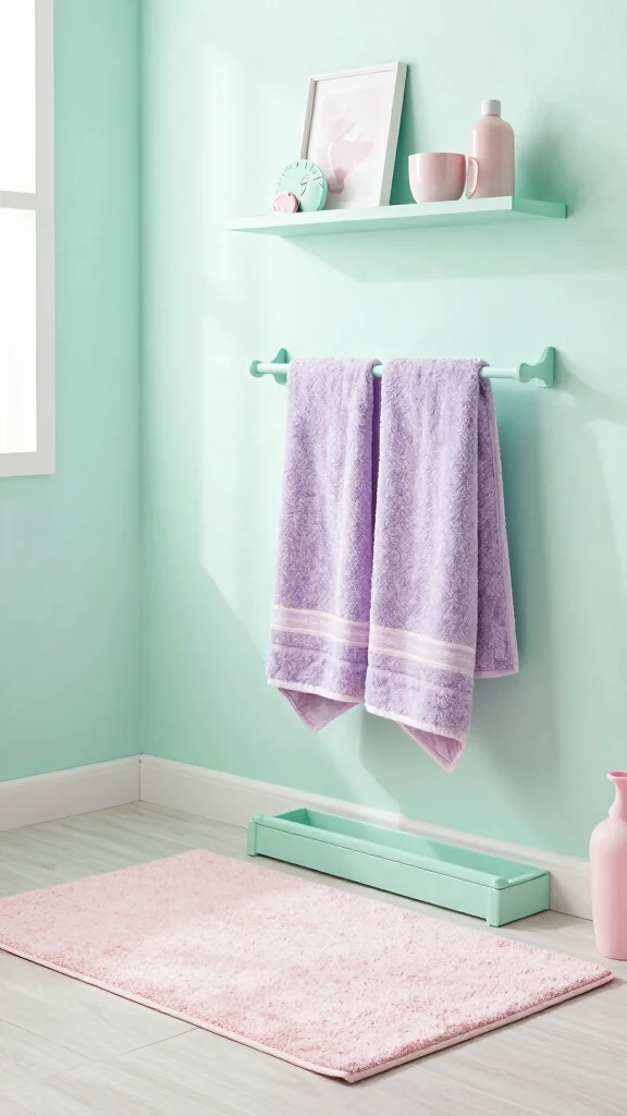 12 Bathroom Rug and Towel Color Palette Ideas for a Cohesive Look - 4. Soft Pastels for a Gentle Touch 1