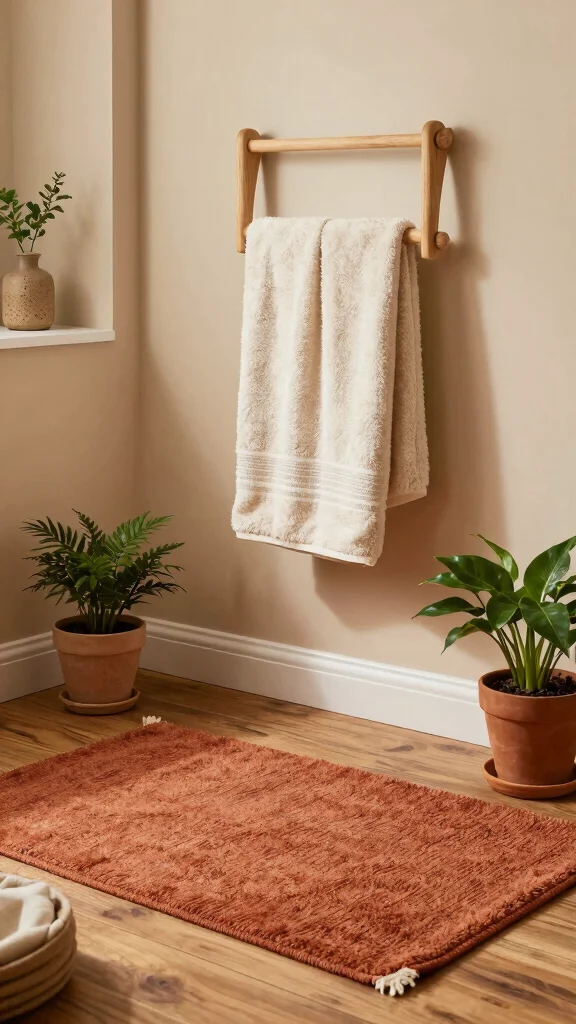12 Bathroom Rug and Towel Color Palette Ideas for a Cohesive Look - 6. Warm Terracotta and Cream 1