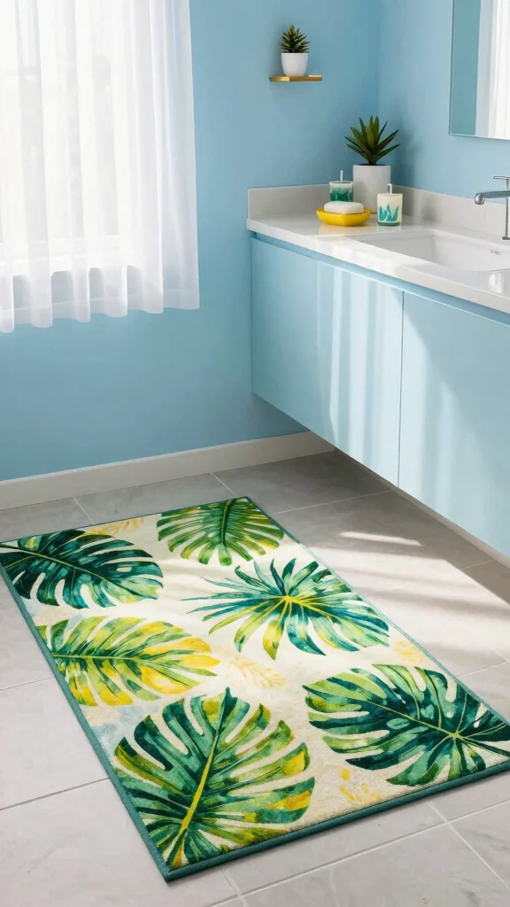 12 Colorful Bathroom Rug Ideas for a Bold Joyful Bathroom Floor - 1. Tropical Paradise 1