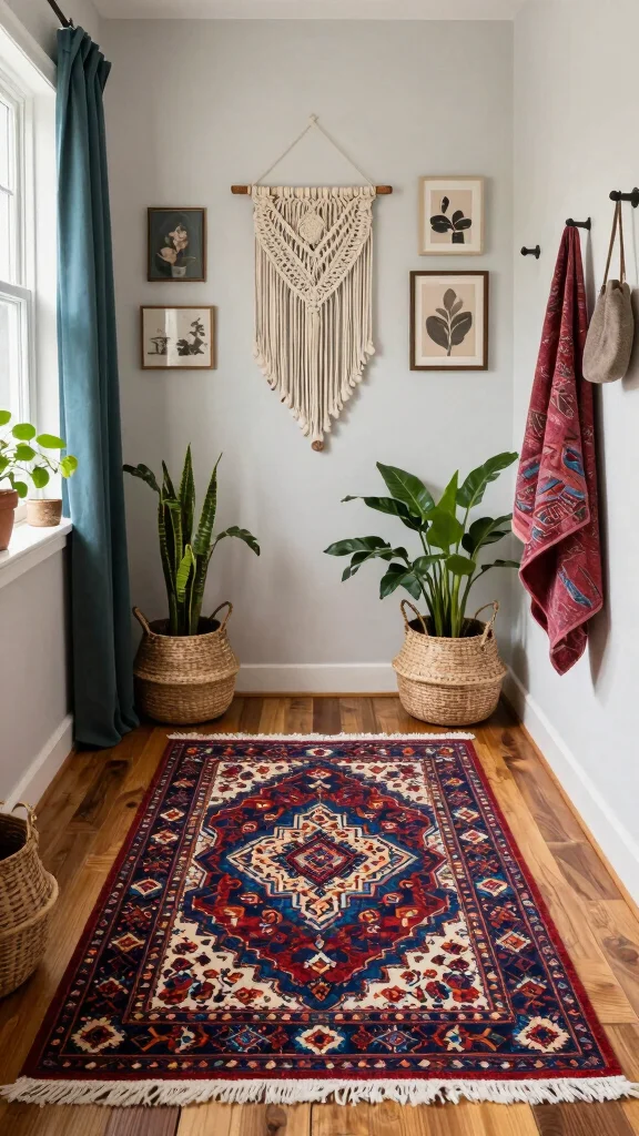 12 Colorful Bathroom Rug Ideas for a Bold Joyful Bathroom Floor - 5. Bohemian Chic 1