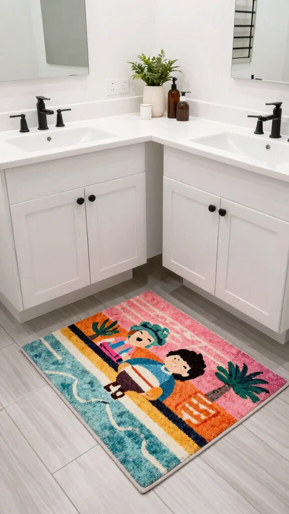 12 Double Vanity Bathroom Rug Ideas for a Balanced Cohesive Floor - 12. Personalized Custom Rugs 1