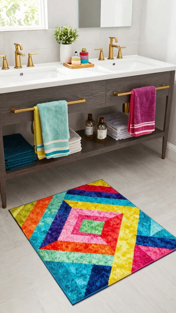 12 Double Vanity Bathroom Rug Ideas for a Balanced Cohesive Floor - 3. Recycled Plastic Rugs 1