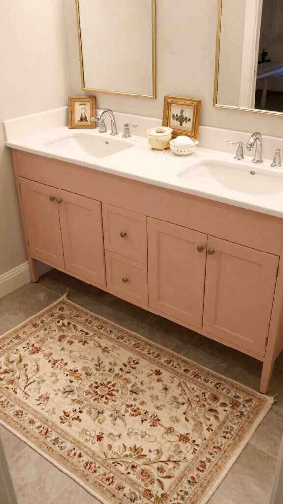 12 Double Vanity Bathroom Rug Ideas for a Balanced Cohesive Floor - 5. Vintage-Inspired Rugs 1