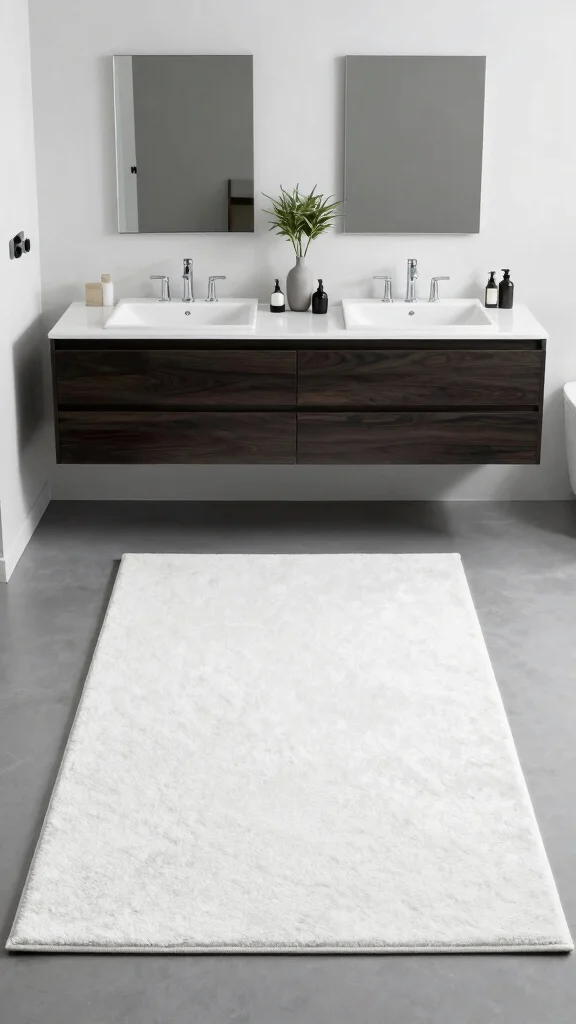 12 Double Vanity Bathroom Rug Ideas for a Balanced Cohesive Floor - 6. Monochrome Rugs 1