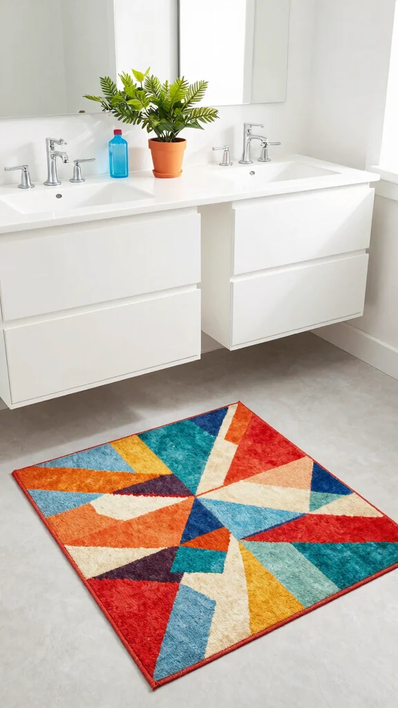 12 Double Vanity Bathroom Rug Ideas for a Balanced Cohesive Floor - 7. Geometric Patterns 1