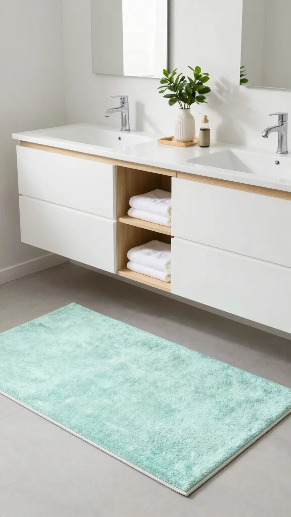 12 Double Vanity Bathroom Rug Ideas for a Balanced Cohesive Floor - 8. Soft Pastel Rugs 1