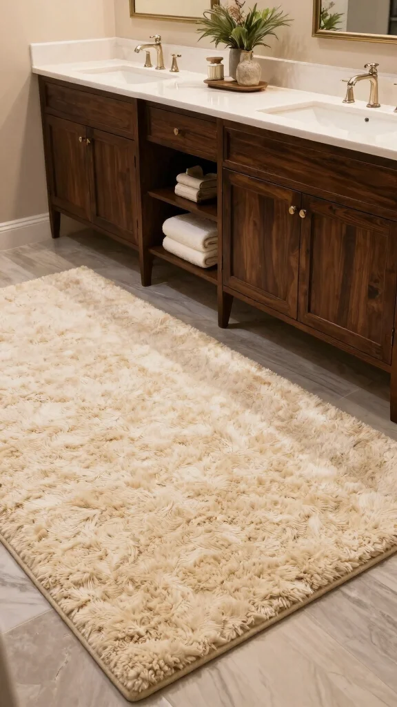 12 Double Vanity Bathroom Rug Ideas for a Balanced Cohesive Floor - 9. Heavy Textured Rugs 1