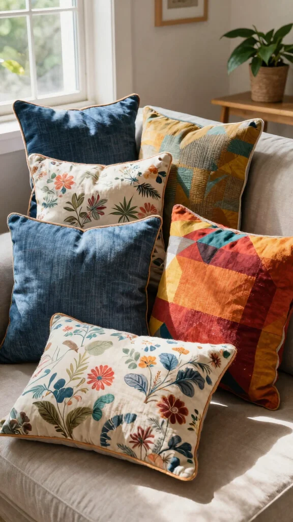 12 Handmade Pillow Ideas for One-of-a-Kind Personal Home Decor - 2. Eco-Friendly Recycled Fabric Pillows 1