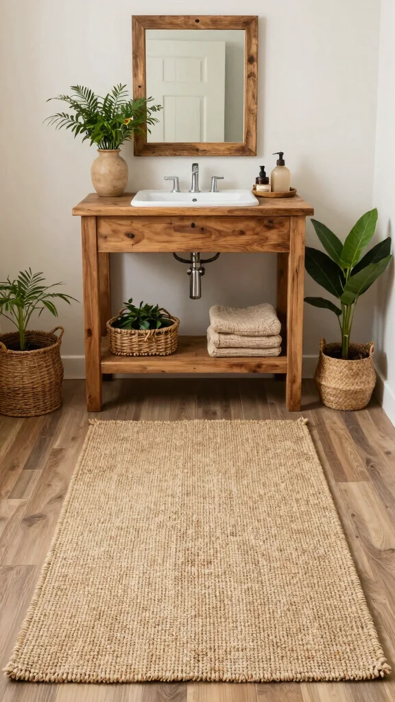 12 In-Front-of-Vanity Bathroom Rug Ideas for the Perfect Placement - 11. Sisal Rugs for an Earthy Touch 1