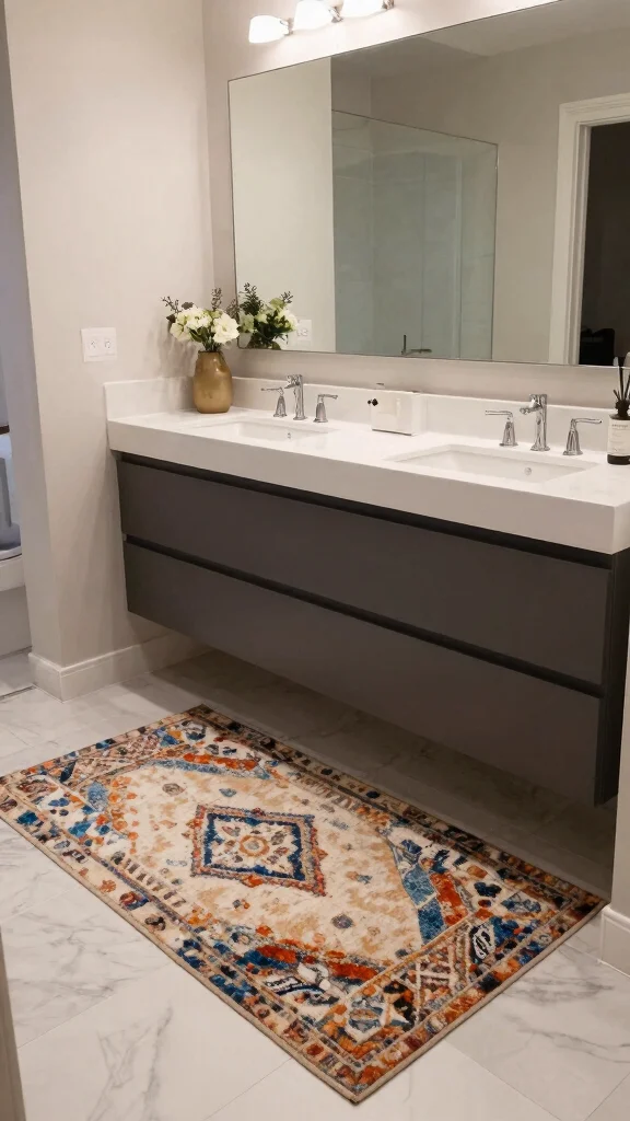 12 In-Front-of-Vanity Bathroom Rug Ideas for the Perfect Placement - 12. Custom-Made Rugs for Personalization 1
