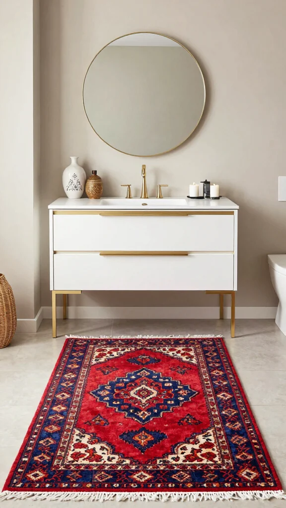 12 In-Front-of-Vanity Bathroom Rug Ideas for the Perfect Placement - 6. Moroccan Rugs for Exotic Flair 1