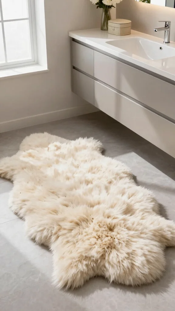 12 In-Front-of-Vanity Bathroom Rug Ideas for the Perfect Placement - 7. Faux Fur Rugs for a Luxurious Feel 1
