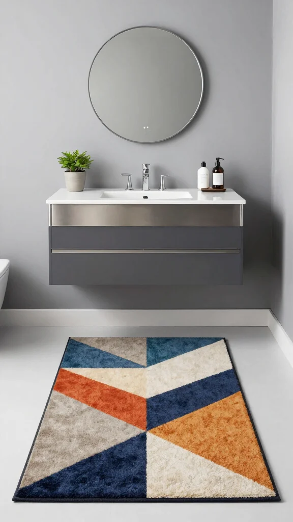 12 In-Front-of-Vanity Bathroom Rug Ideas for the Perfect Placement - 8. Geometric Rugs for Modern Appeal 1