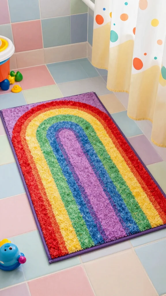 12 Kids' Bathroom Rug Ideas for a Fun Colorful Easy-to-Clean Floor - 1. Rainbow Dreams 1