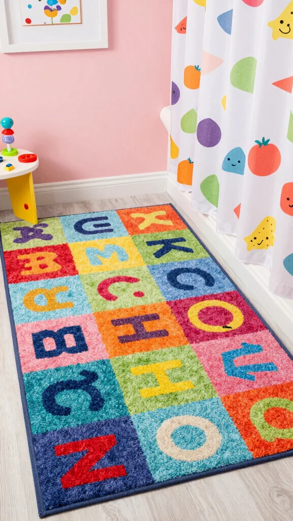 12 Kids' Bathroom Rug Ideas for a Fun Colorful Easy-to-Clean Floor - 6. Colorful Alphabet Rugs 1