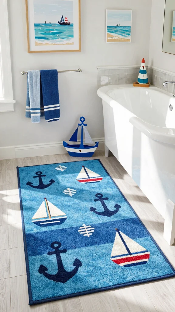 12 Kids' Bathroom Rug Ideas for a Fun Colorful Easy-to-Clean Floor - 7. Nautical Adventures 1