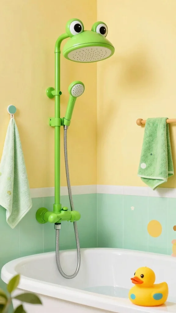 12 Kids' Shower Head Ideas From Fun Colors to Height-Adjustable Mounts - 2. Froggy Fun: A Playful Shower Head Design 1