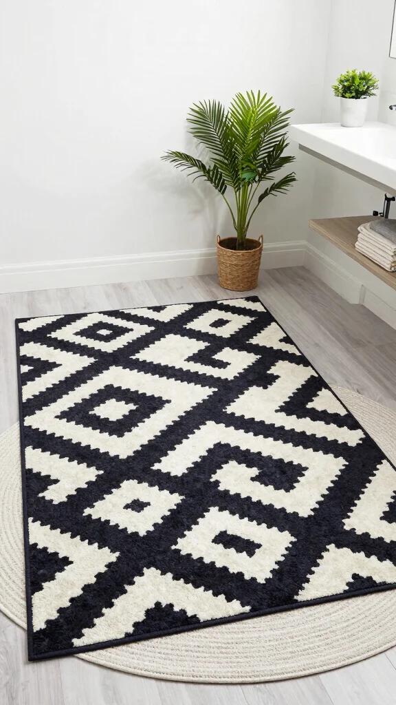 12 Layered Bathroom Rug Ideas for a Bohemian Dimensional Floor - 10. Geometric Shapes for Modern Flair 1