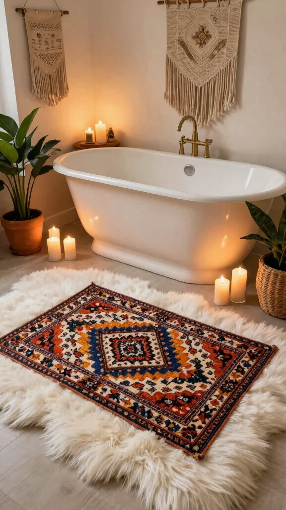 12 Layered Bathroom Rug Ideas for a Bohemian Dimensional Floor - 4. Soft Faux Fur Rugs for Cozy Vibes 1