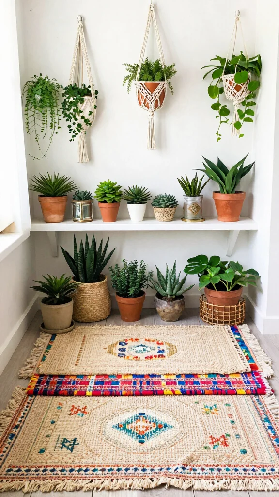 12 Layered Bathroom Rug Ideas for a Bohemian Dimensional Floor - 7. Succulents and Rugs: A Natural Partnership 1