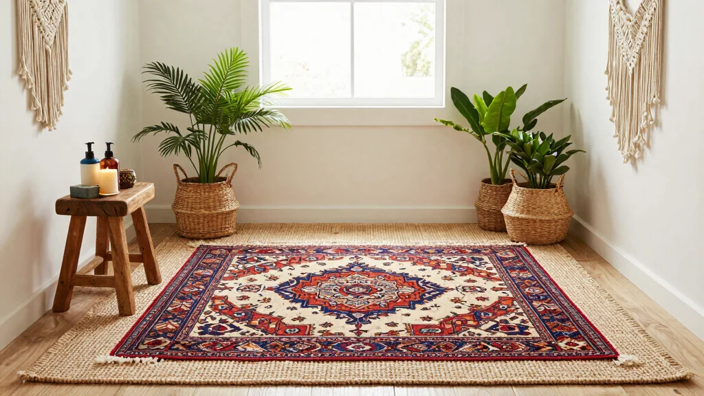 12 Layered Bathroom Rug Ideas for a Bohemian Dimensional Floor
