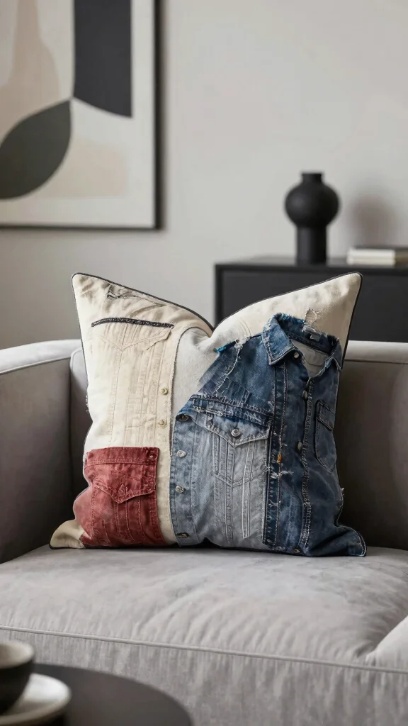 12 Memory Pillow Ideas Made From Old Shirts for a Sentimental Keepsake - 11. Upcycled Chic Pillow 1