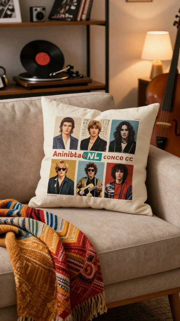 12 Memory Pillow Ideas Made From Old Shirts for a Sentimental Keepsake - 3. Vintage Concert Tee Pillow 1
