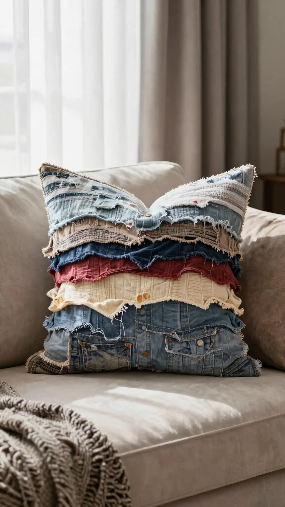 12 Memory Pillow Ideas Made From Old Shirts for a Sentimental Keepsake - 9. Layered Texture Shirt Pillow 1