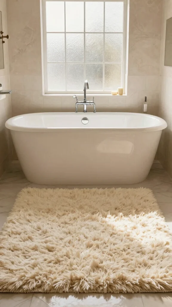 12 Neutral Bathroom Rug Ideas That Work With Any Color Palette - 9. Plush Ivory Shag Rug 1