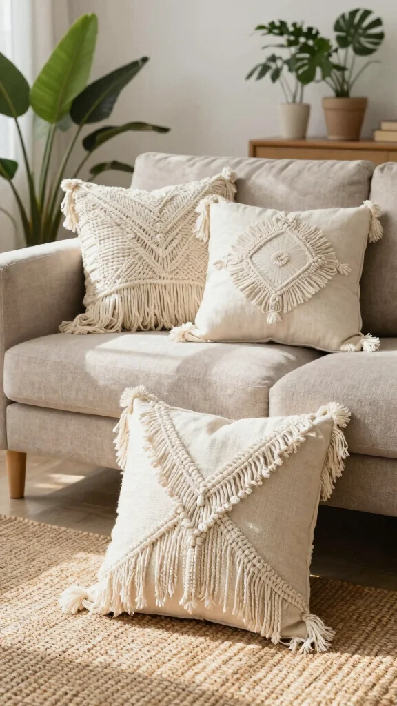 12 Pillow Sewing Ideas for Handmade Covers, Inserts, and Shapes - 5. Boho-Chic Macramé Fringe Pillows 1