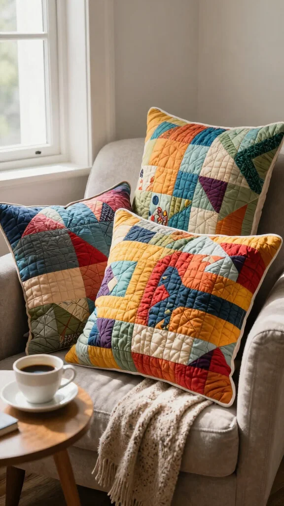 12 Pillow Sewing Ideas for Handmade Covers, Inserts, and Shapes - 6. Colorful Quilted Pillows 1