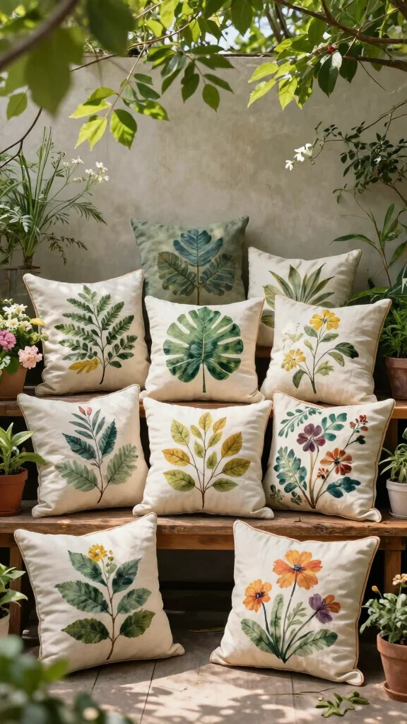 12 Pillow Sewing Ideas for Handmade Covers, Inserts, and Shapes - 8. Botanical Print Pillows with Natural Dyes 1