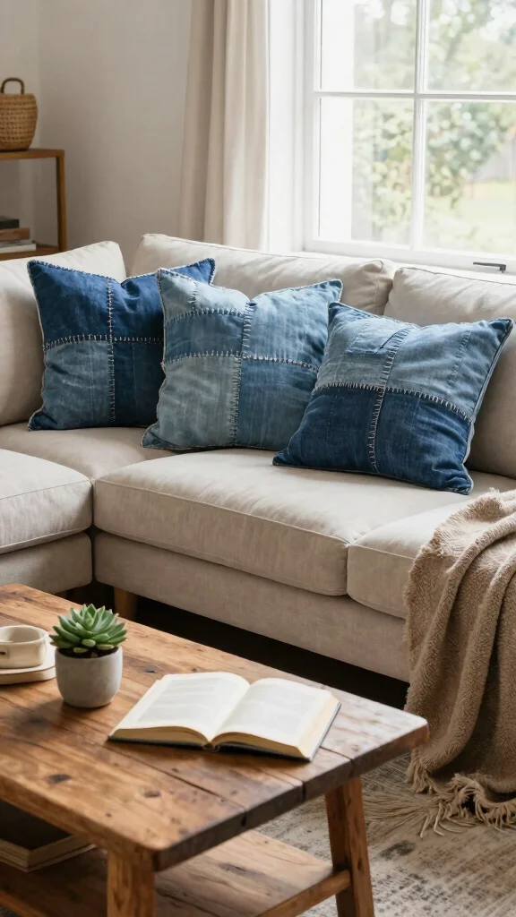 12 Pillow Sewing Project Ideas for Every Skill Level and Room - 1. Upcycled Denim Pillow 1