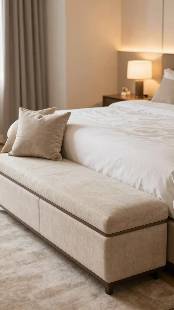 12 Pillow Storage Ideas to Stash Extra Cushions Without Clutter - 4. Storage Bench at the Foot of the Bed 1