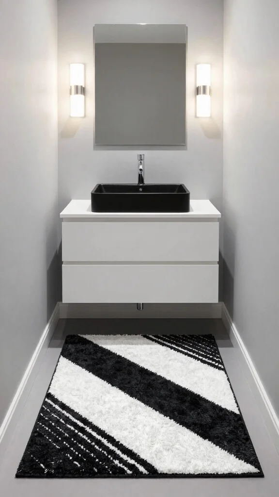 12 Powder Room Rug Ideas for a Small Statement-Making Floor - 9. Monochrome Magic 1