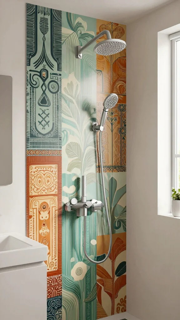 12 Shower Head Holder Ideas for Wall Mounts Bars and Adjustable Arms - 12. Artistic Wall Panels for Holders 1