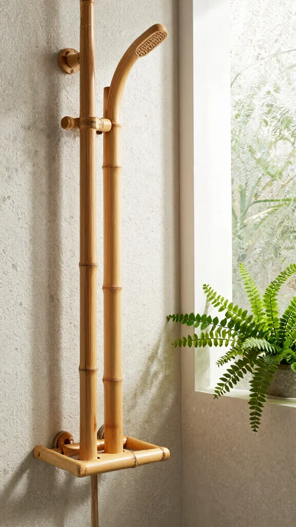 12 Shower Head Holder Ideas for Wall Mounts Bars and Adjustable Arms - 4. Bamboo Shower Holders 1