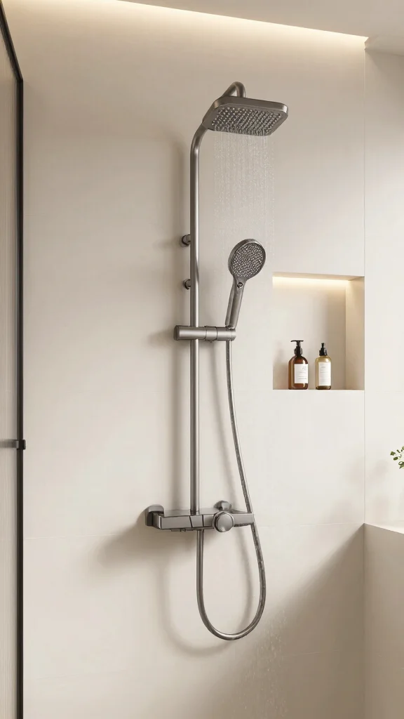 12 Shower Head and Niche Placement Ideas for a Functional Balanced Shower - 7. Consider Shower Panels for a Sleek Look 1
