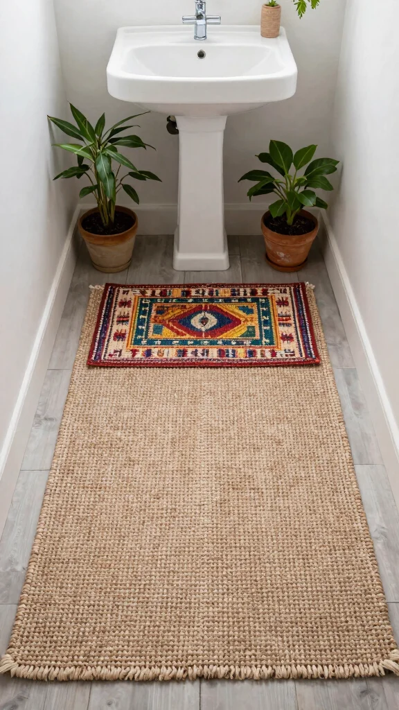 12 Small Bathroom Rug Ideas That Maximize Style Without Overwhelming - 6. Layered Textiles 1